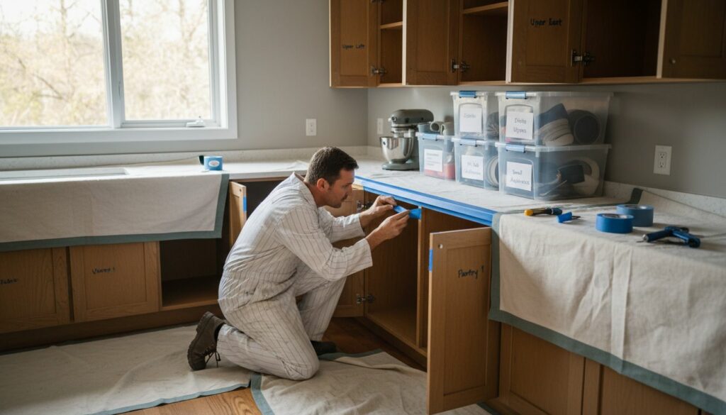 professional kitchen prepping