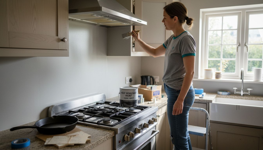 Person using heat resistant paint above stove