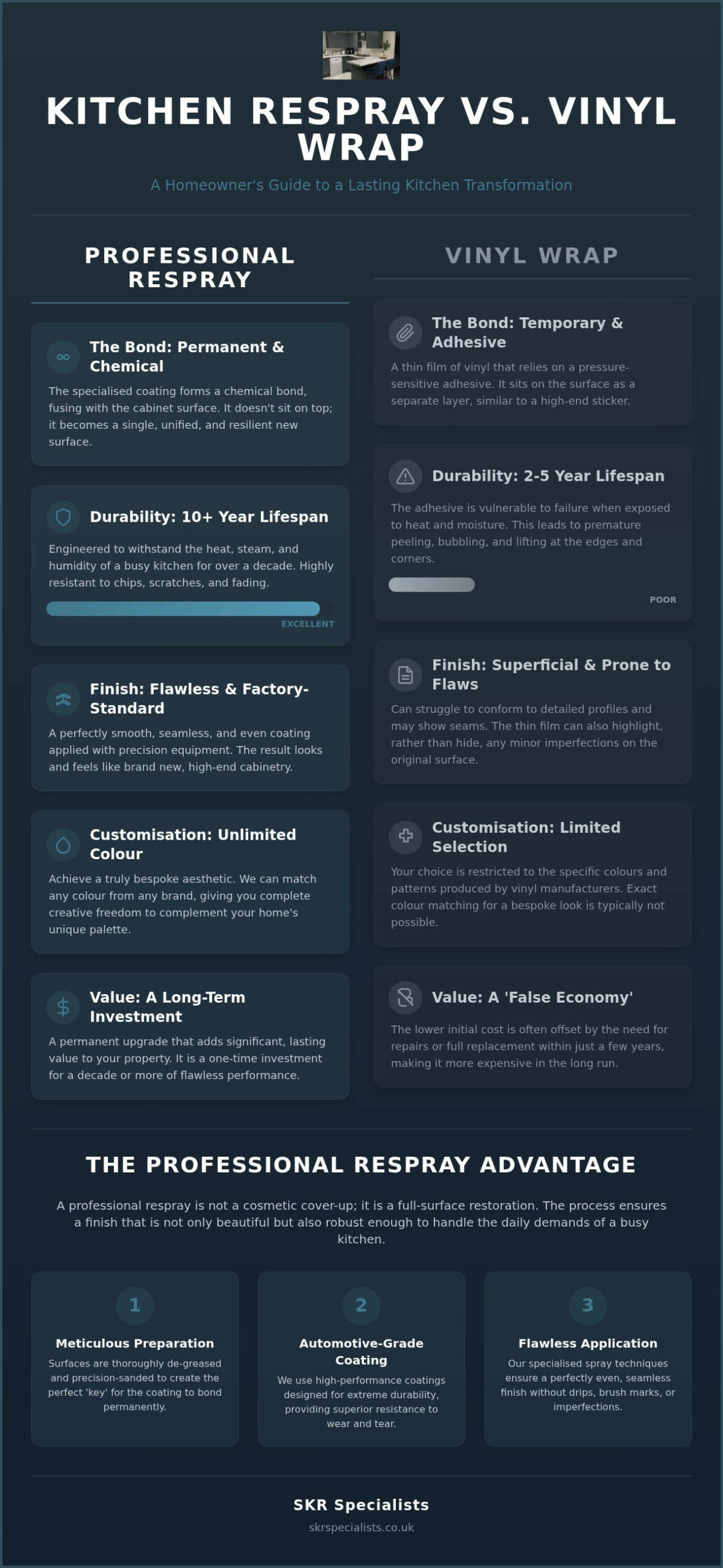 Kitchen Respray vs Wrapping UK: The Ultimate 2026 Comparison Guide